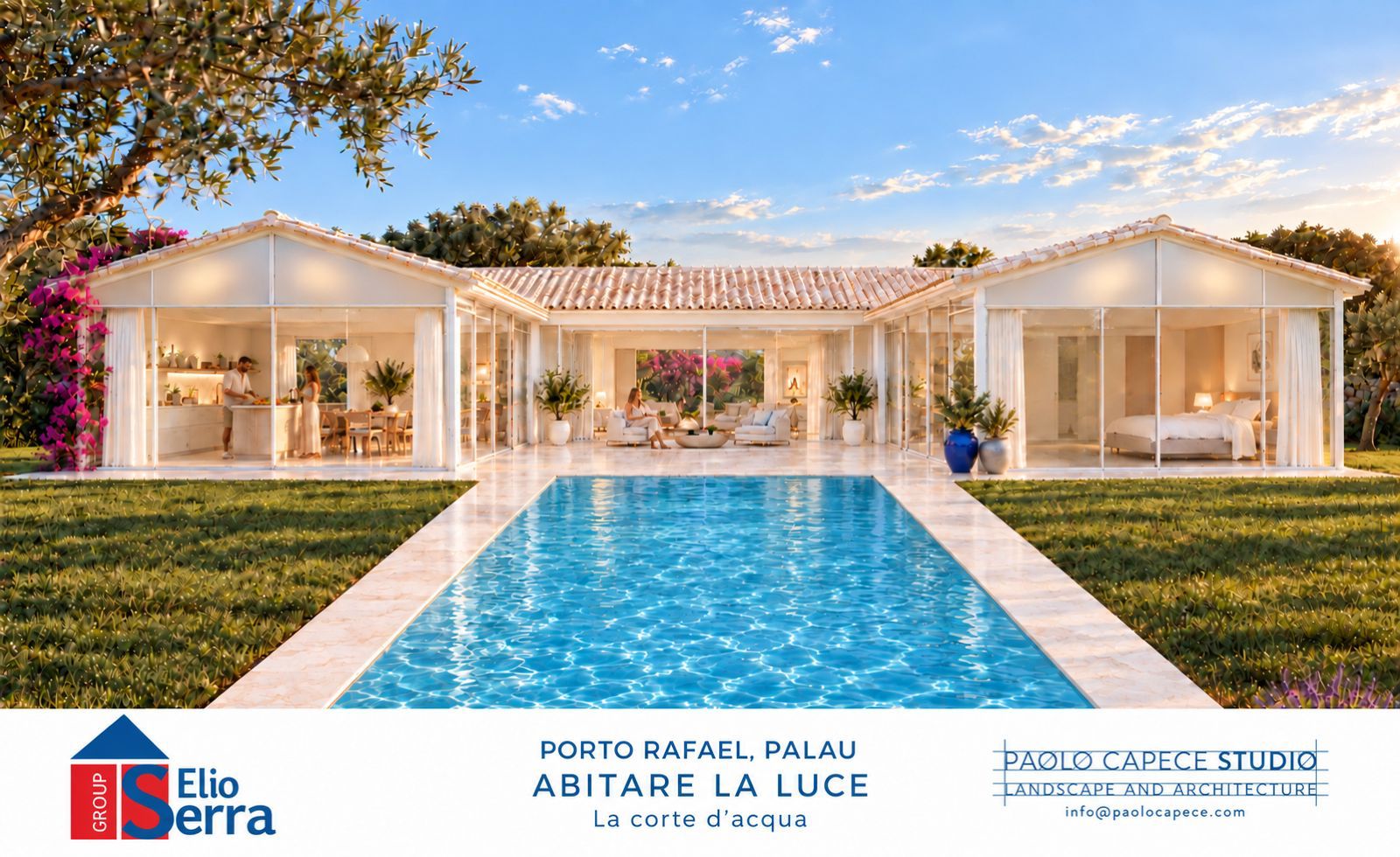 Porto Rafael, Palau — Abitare la luce, La corte d’acqua. Rendering di progetto, work in progress.